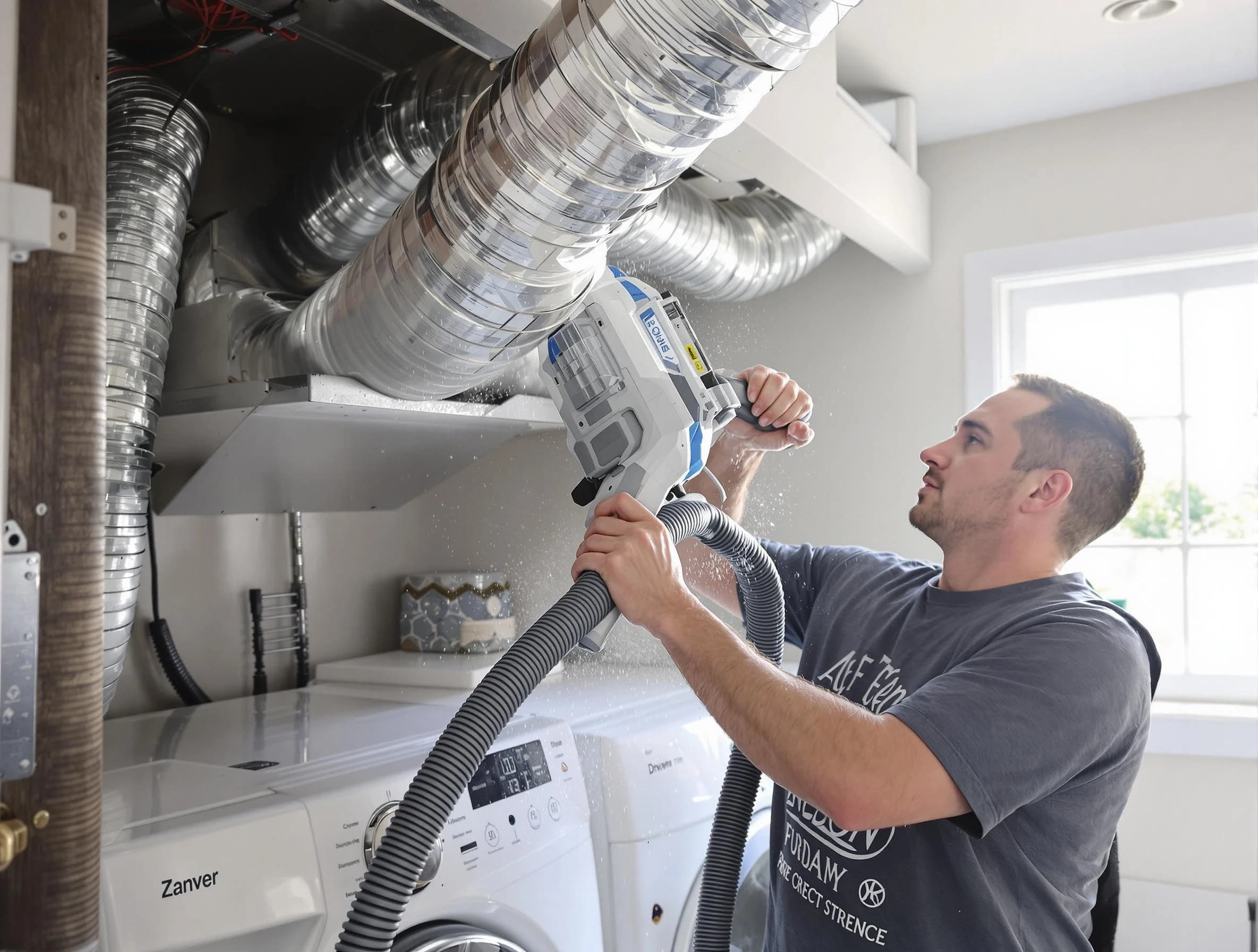 Aurora Dryer Vent Cleaning specialist cleaning deep within a dryer vent duct system in Aurora