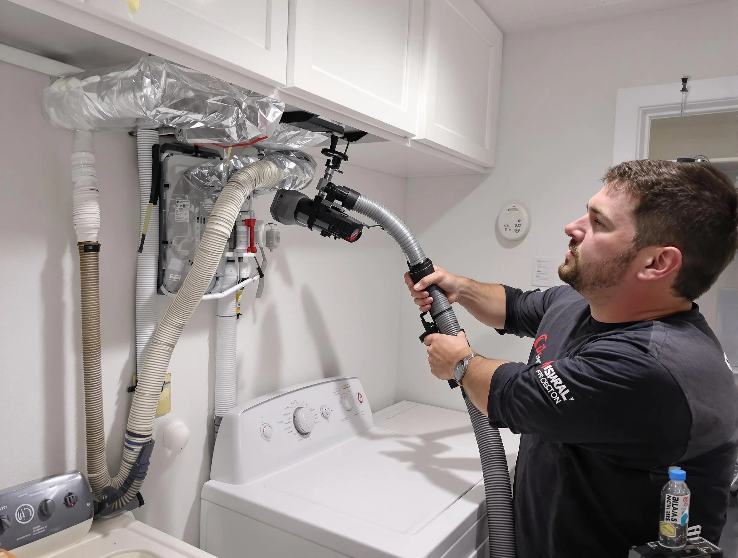 Aurora Dryer Vent Cleaning certified technician performing safety-focused gas dryer vent cleaning in Aurora